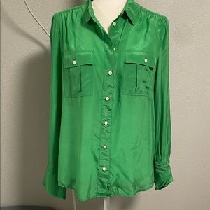 J. Crew 100% Silk Kelly Green Button Down Shirt